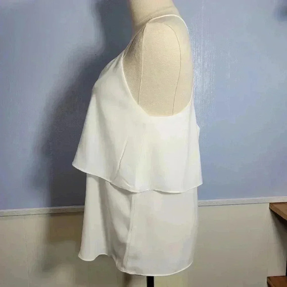 Naked Zebra Small Bright White Strappy Spaghetti Criss Cross Ruffle Layered Tank - Picture 6 of 10